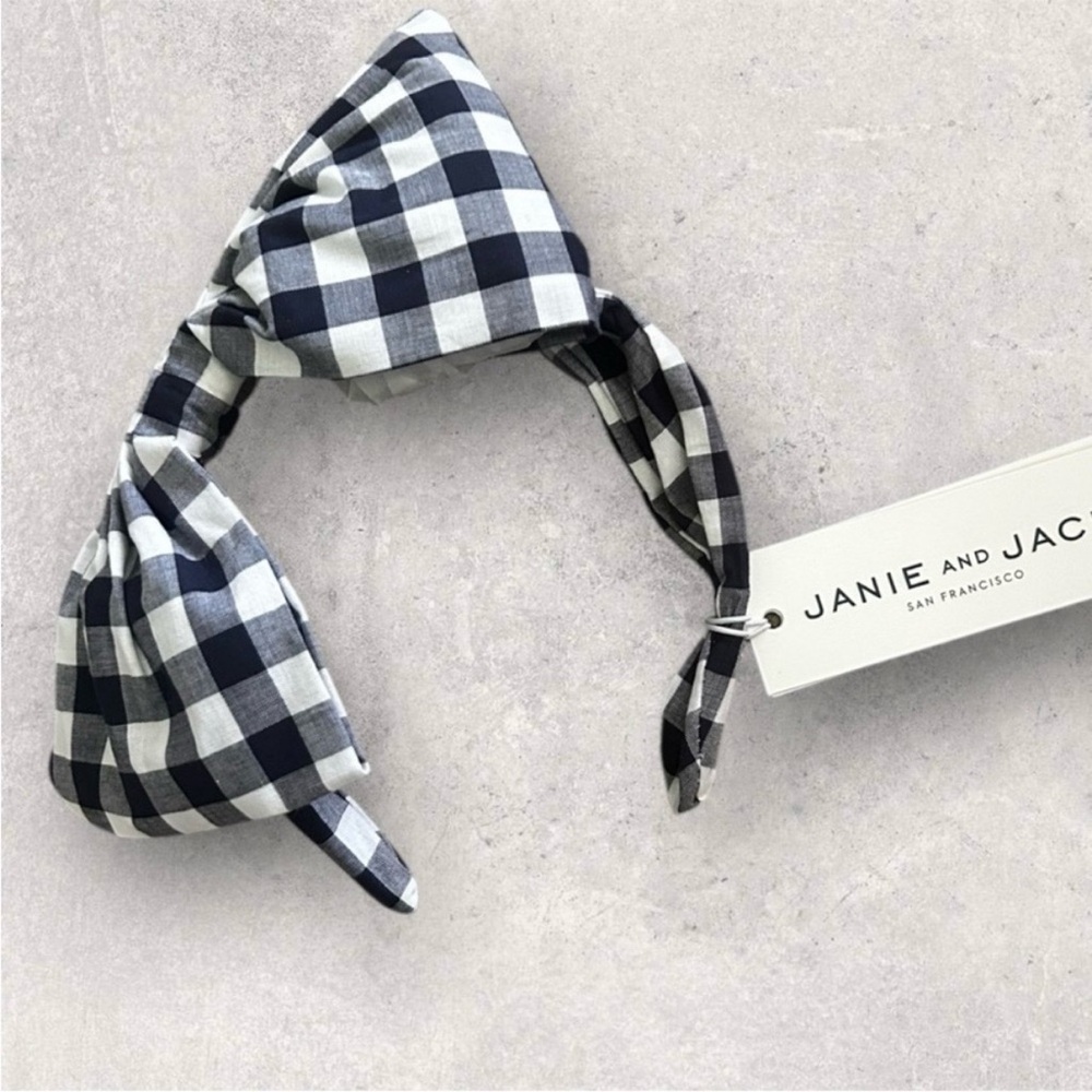 Janie and Jack Navy and White Checkered Bow Headband